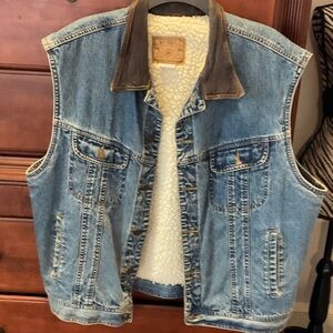 GAP Denim Vest with Tan Accents